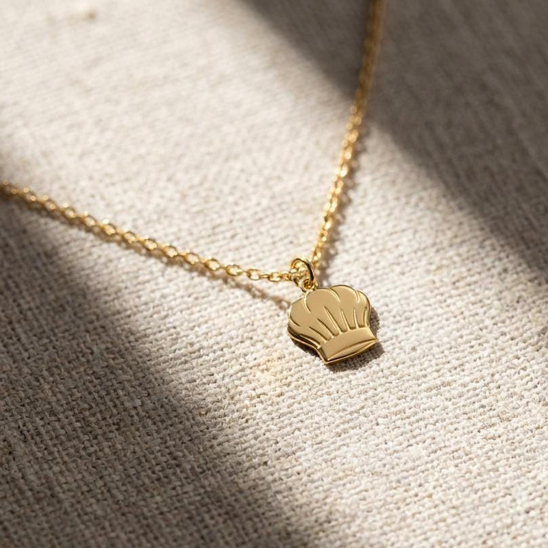 Small gold chef hat pendant on a fine cable chain (2 of 5)