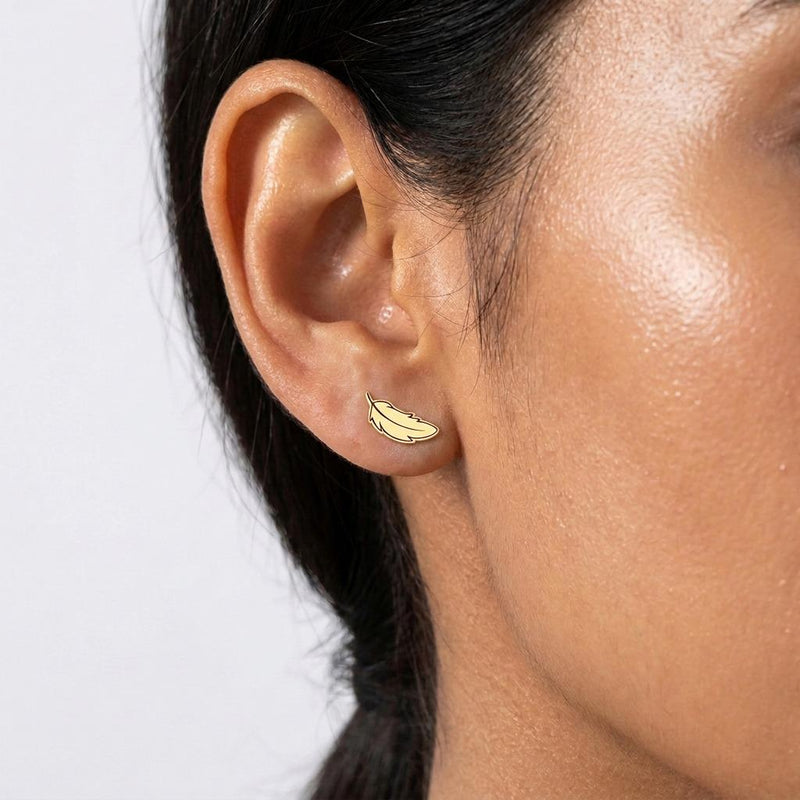 Blooblee Feather Stud Earrings, 24k gold vermeil