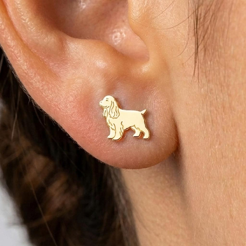 Pair of small gold cocker spaniel stud earrings with long wavy ears (2 of 6)