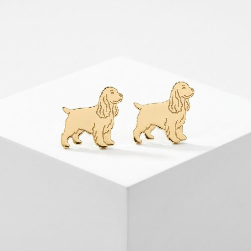 Pair of small gold cocker spaniel stud earrings with long wavy ears (3 of 6)