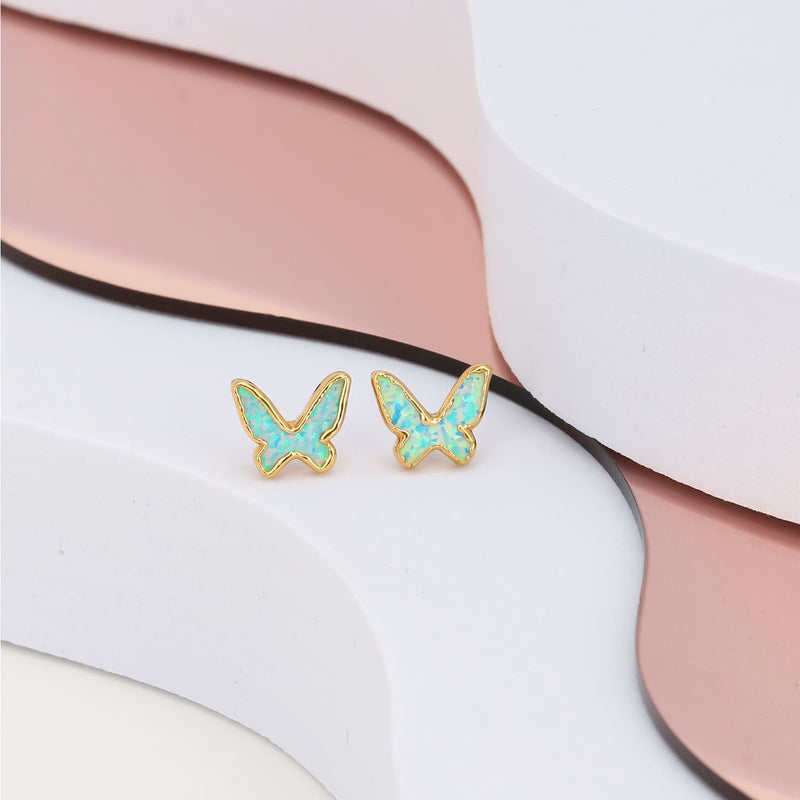 Butterfly Kyocera Opal Earrings Raw Gemstone Jewelry Rough