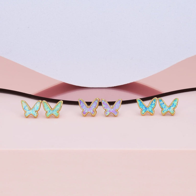 Butterfly Kyocera Opal Earrings Raw Gemstone Jewelry Rough
