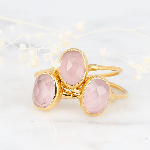 Dainty Oval Rose Quartz Ring Raw Gemstone Jewelry Rough