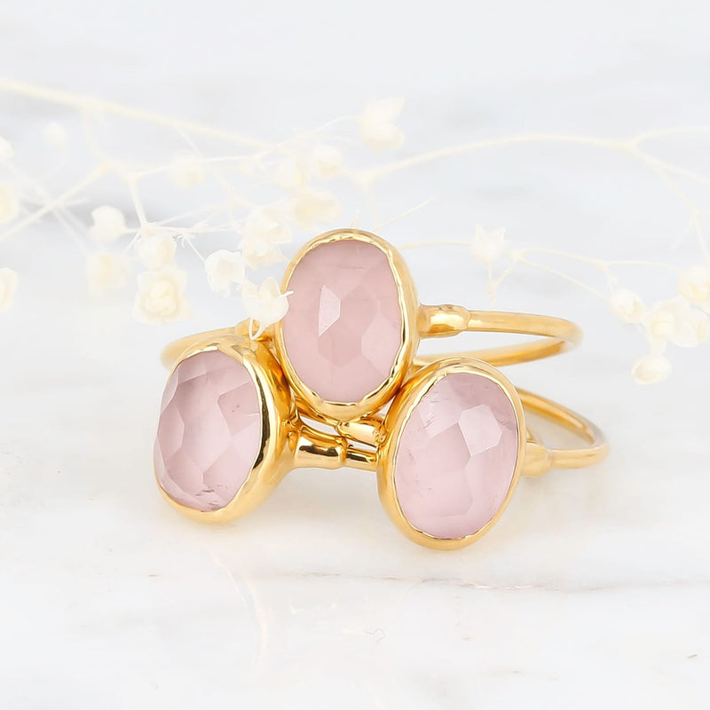 Dainty Oval Rose Quartz Ring Raw Gemstone Jewelry Rough