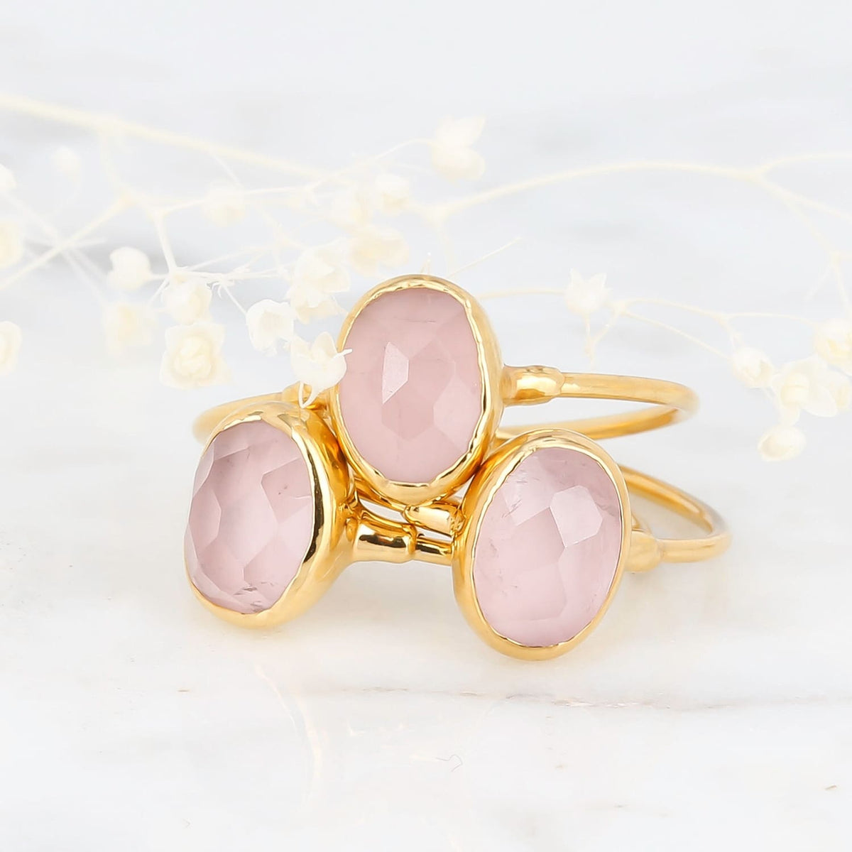 Dainty Oval Rose Quartz Ring Raw Gemstone Jewelry Rough