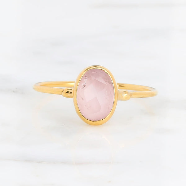 Natural Pink Quartz 3-Stone Ring 1/20ct tw Diamonds 10K Rose Gold | Jared
