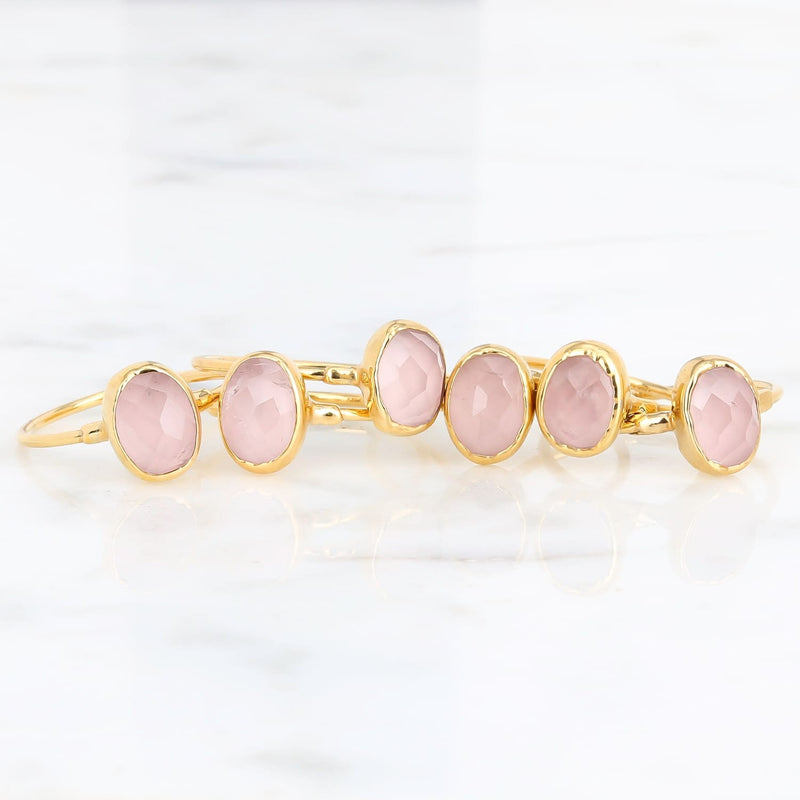 Dainty Oval Rose Quartz Ring Raw Gemstone Jewelry Rough