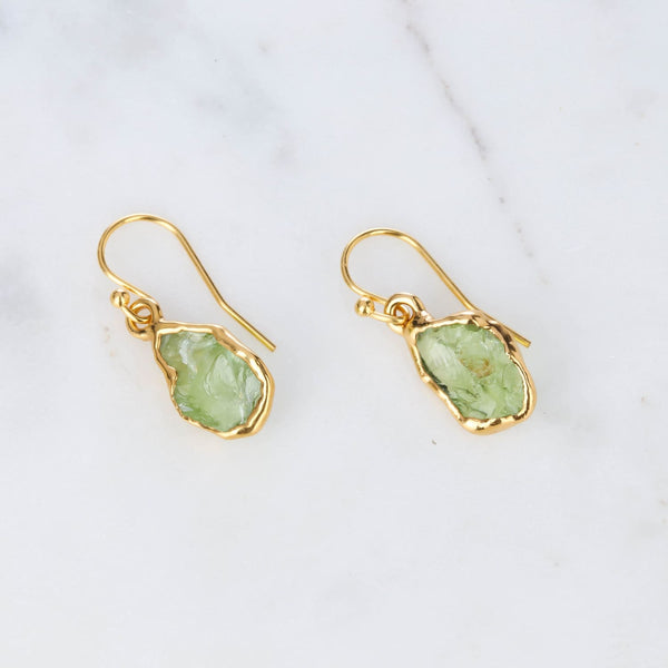 Dangle Raw Peridot Drop Earrings Gold Jewelry Crystal Stone