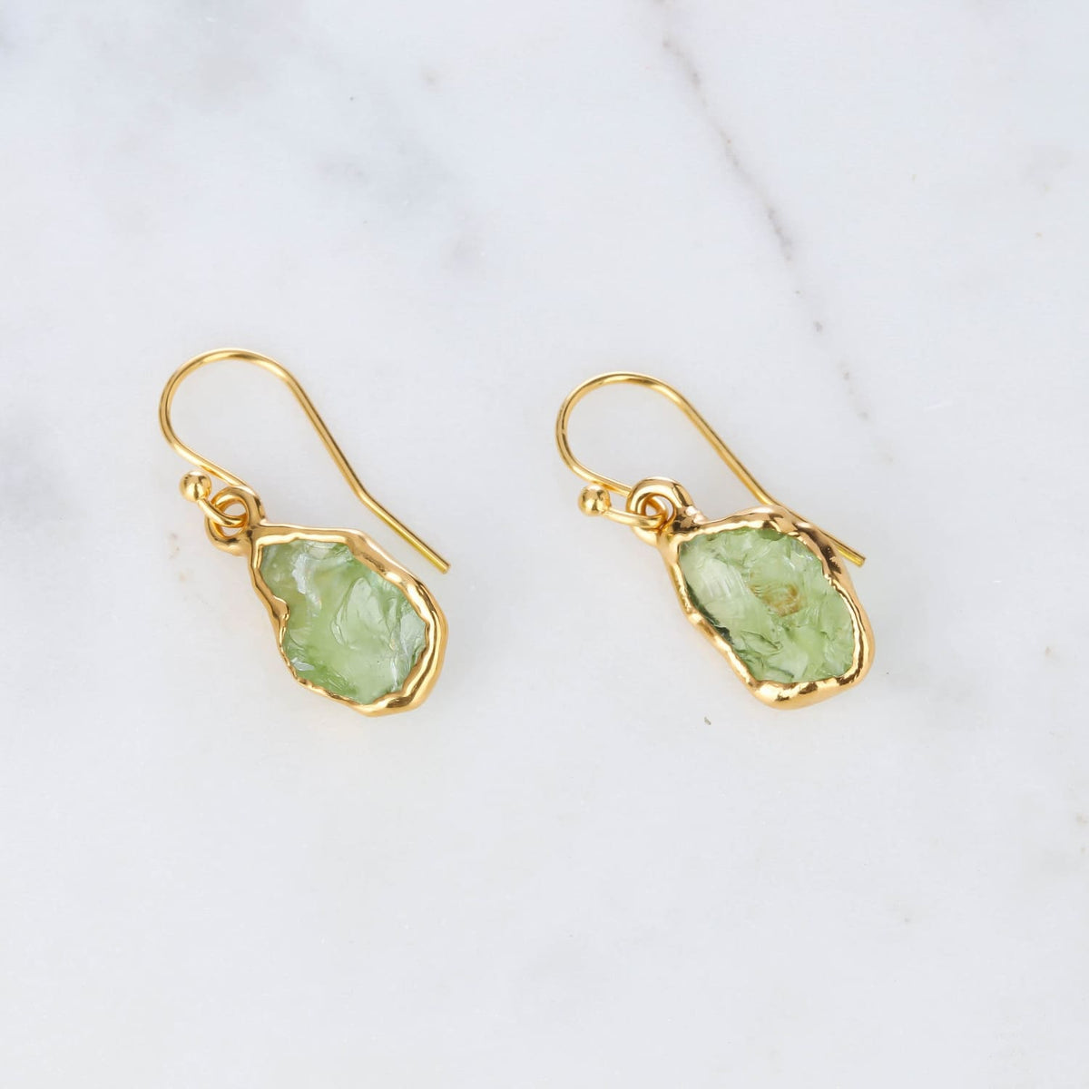 Dangle Raw Peridot Drop Earrings Gold Jewelry Crystal Stone