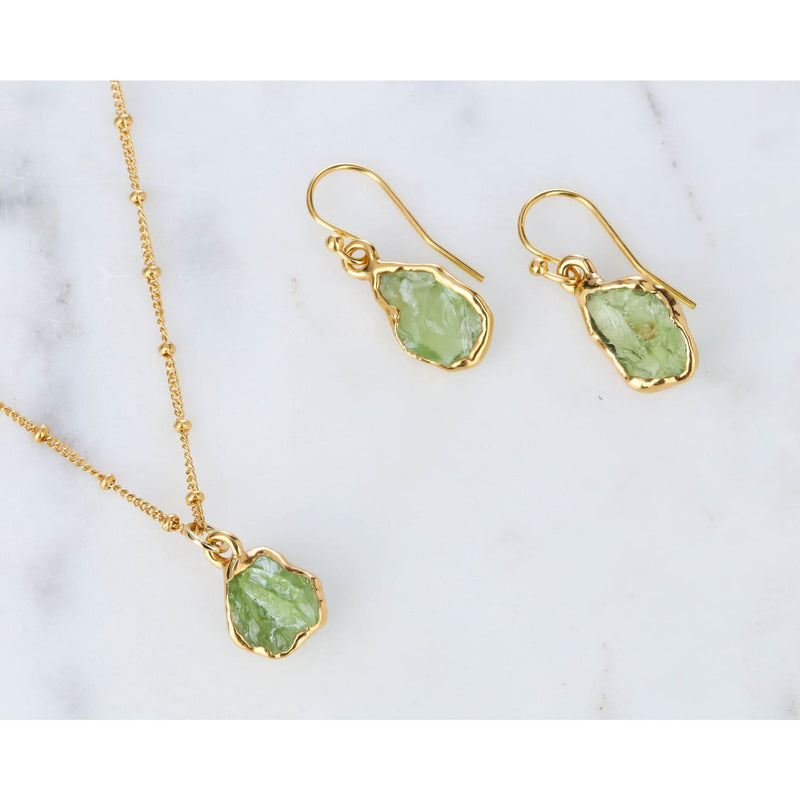 Dangle Raw Peridot Drop Earrings Gold Jewelry Crystal Stone