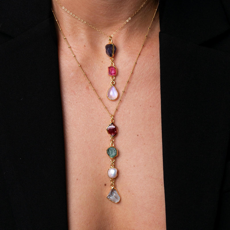 Custom Raw Birthstone Lariat Necklace, view 4 of 11