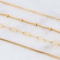 14k Layering Chains, Gold Filled Necklace, Paperclip, Cable, Snake, or Beaded Satellite Chain, Tarnish Free & Hypoallergenic, Chain Only