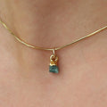 Emerald Choker • Raw Gemstone Crystal Necklace • 24k Gold Filled Snake Chain • Dainty Small Stone • Simple May Birthstone • 14 inch