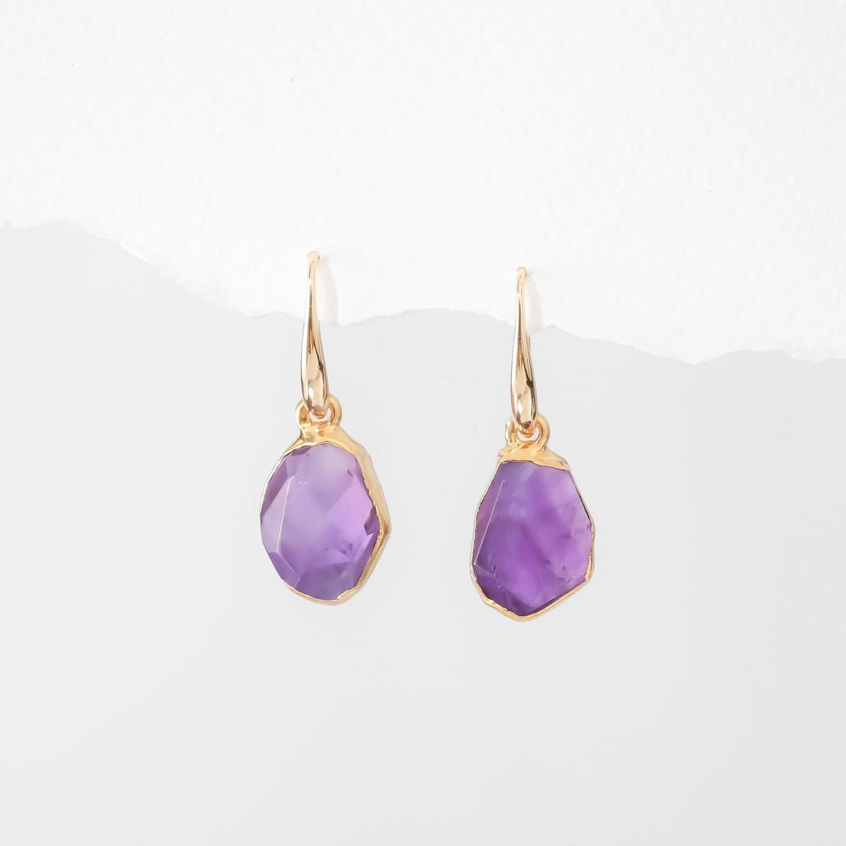 Geo Raw Amethyst Earrings • 14k Gold Filled • Non Tarnish