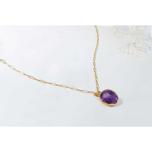Geo Raw Amethyst Necklace Gold Filled Beaded Chain 24k Dip