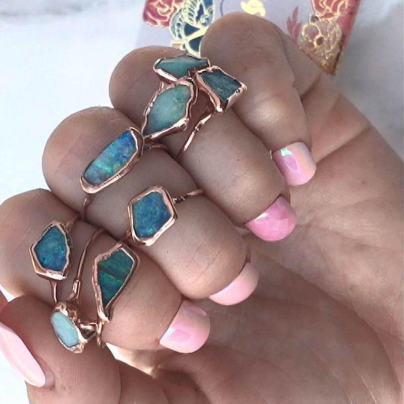 Gold Raw Opal Ring for Women • Filled • Bohemian Gemstone •
