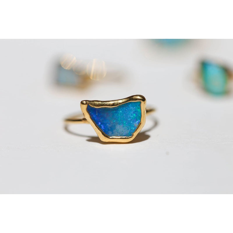 Gold Raw Opal Ring for Women • Filled • Bohemian Gemstone •