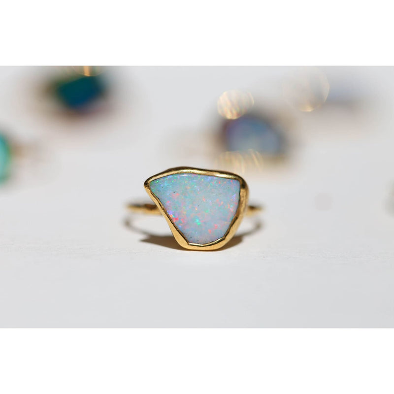 Gold Raw Opal Ring for Women • Filled • Bohemian Gemstone •