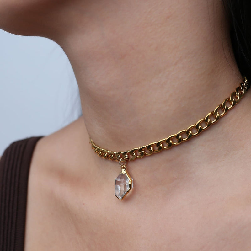 Herkimer Diamond Choker • Crystal • Gothic Cuban Link •