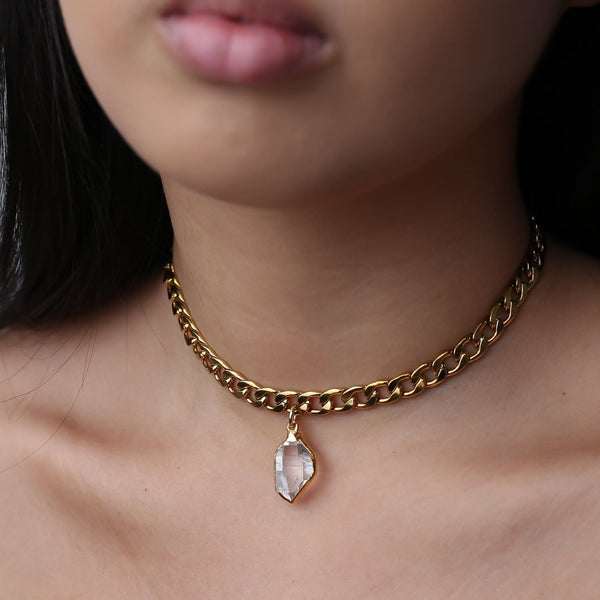 Herkimer Diamond Choker • Crystal • Gothic Cuban Link •