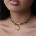 Raw Herkimer Diamond Choker, Gothic Cuban Curb Link Chain
