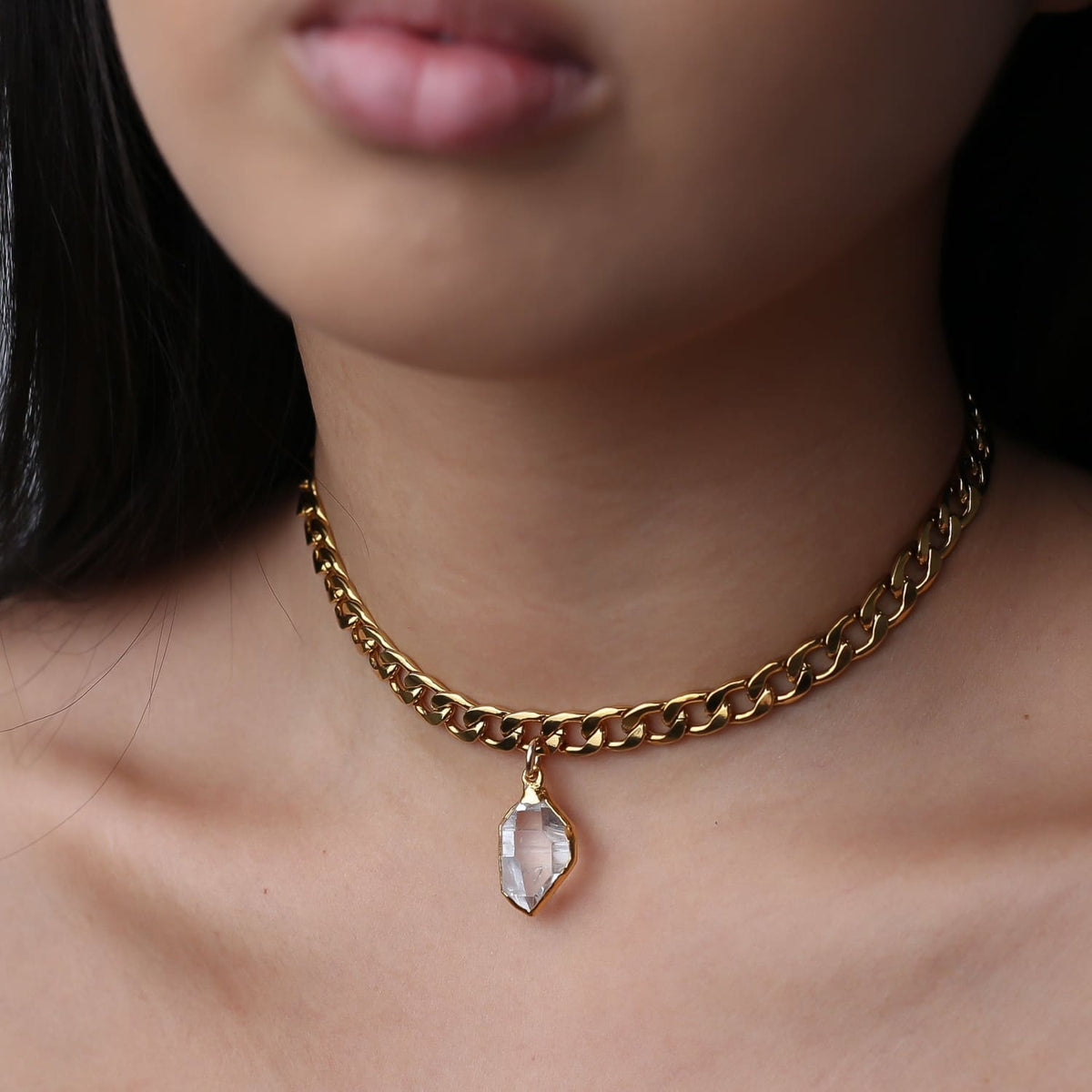 Herkimer Diamond Choker • Crystal • Gothic Cuban Link •