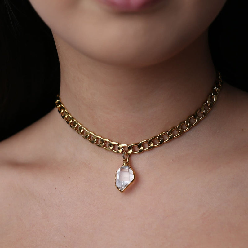 Herkimer Diamond Choker • Crystal • Gothic Cuban Link •