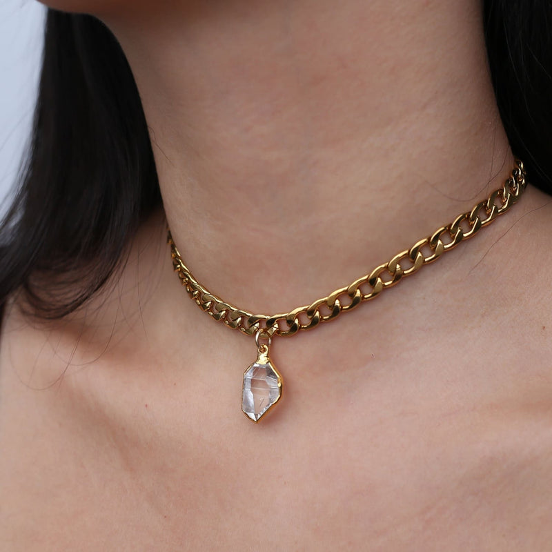 Herkimer Diamond Choker • Crystal • Gothic Cuban Link •