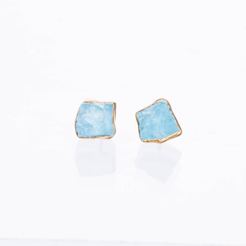 New Raw Aquamarine Stud Earrings