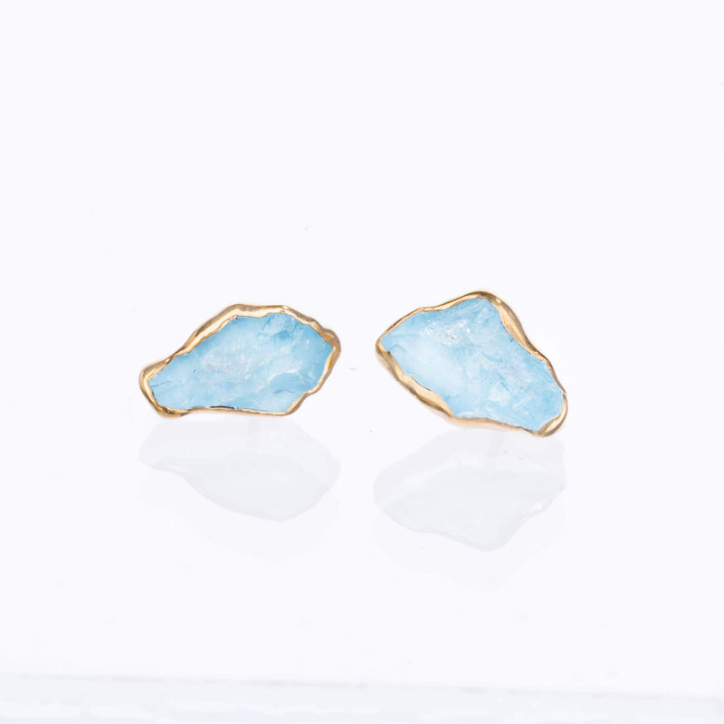 New Raw Aquamarine Stud Earrings