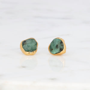Raw Emerald Earrings • May Birthstone Gift for Her • Handmade Jewelry • Genuine Natural Emerald • Raw Crystal Earrings • Antique Style •