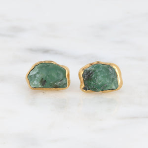 Raw Emerald Earrings • May Birthstone Gift for Her • Handmade Jewelry • Genuine Natural Emerald • Raw Crystal Earrings • Antique Style •