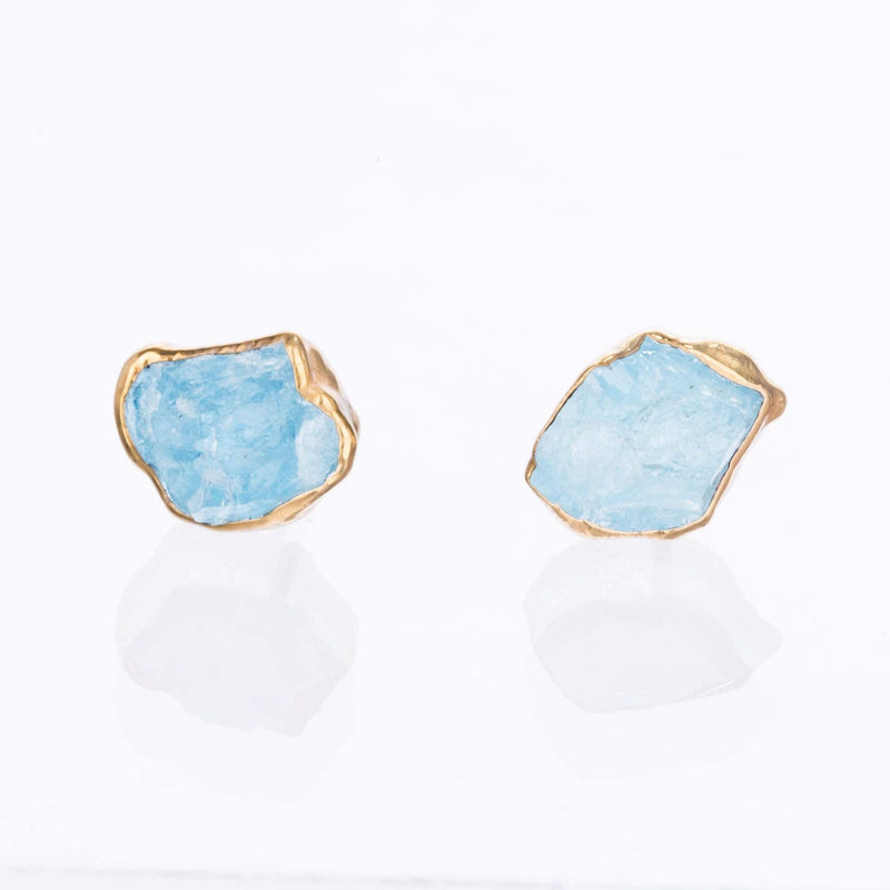 New Raw Aquamarine Stud Earrings