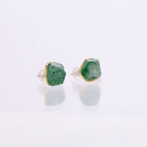 Raw Emerald Earrings • May Birthstone Gift for Her • Handmade Jewelry • Genuine Natural Emerald • Raw Crystal Earrings • Antique Style •