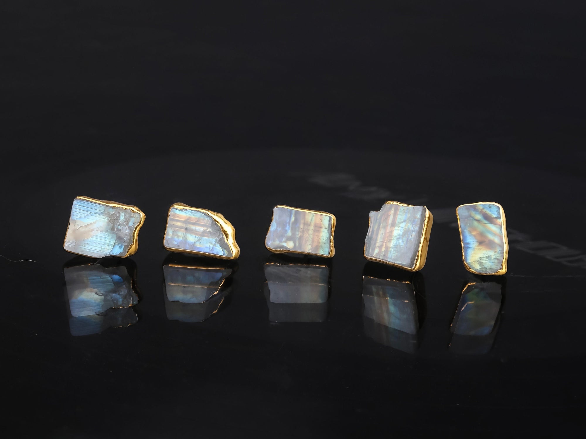 Natural Rainbow Moonstone Earrings • June Birthstone • Gold Filled • Handmade Summer Jewelry • Raw Gemstone Witchy Earrings • 24k Dip • Pair