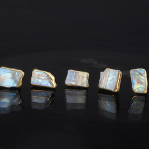 Natural Rainbow Moonstone Earrings • June Birthstone • Gold Filled • Handmade Summer Jewelry • Raw Gemstone Witchy Earrings • 24k Dip • Pair