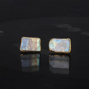 Natural Rainbow Moonstone Earrings • June Birthstone • Gold Filled • Handmade Summer Jewelry • Raw Gemstone Witchy Earrings • 24k Dip • Pair