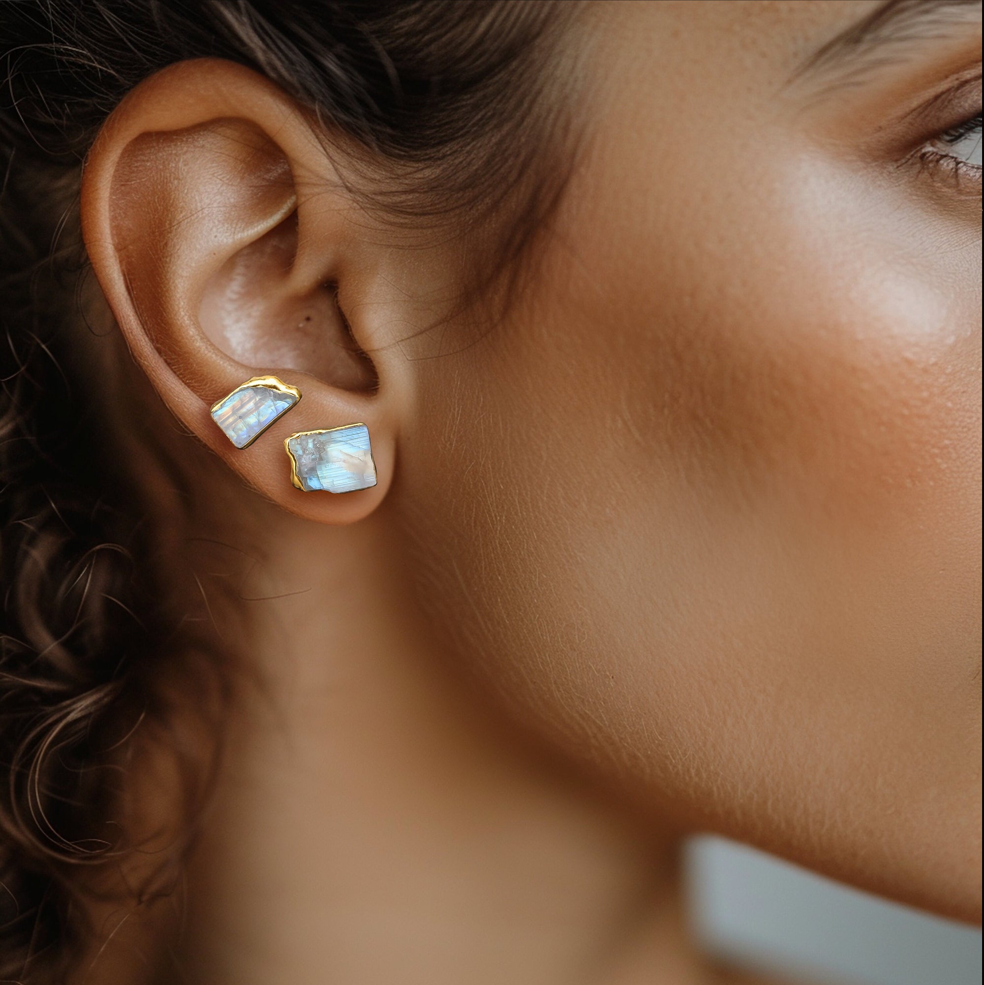 Natural Rainbow Moonstone Earrings • June Birthstone • Gold Filled • Handmade Summer Jewelry • Raw Gemstone Witchy Earrings • 24k Dip • Pair