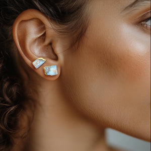 Natural Rainbow Moonstone Earrings • June Birthstone • Gold Filled • Handmade Summer Jewelry • Raw Gemstone Witchy Earrings • 24k Dip • Pair