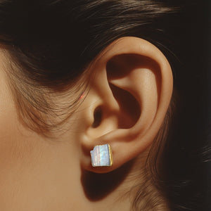 Natural Rainbow Moonstone Earrings • June Birthstone • Gold Filled • Handmade Summer Jewelry • Raw Gemstone Witchy Earrings • 24k Dip • Pair