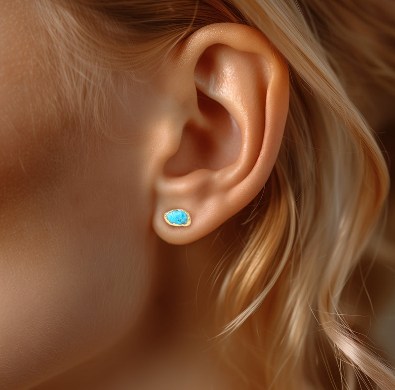 Tiny Raw Turquoise Studs • Minimalist Dainty Earrings • Gold Filled • December Birthstone • Something Blue • Simple Bridesmaid Gift