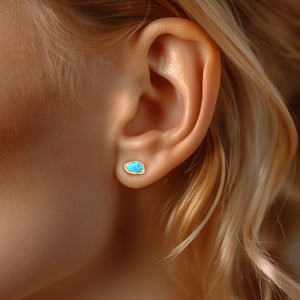 Tiny Raw Turquoise Studs • Minimalist Dainty Earrings • Gold Filled • December Birthstone • Something Blue • Simple Bridesmaid Gift