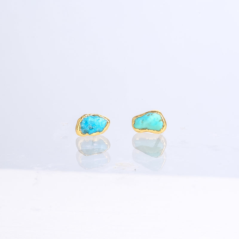 Tiny Raw Turquoise Studs • Minimalist Dainty Earrings • Gold Filled • December Birthstone • Something Blue • Simple Bridesmaid Gift