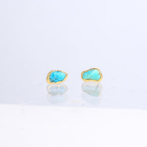 Tiny Raw Turquoise Studs • Minimalist Dainty Earrings • Gold Filled • December Birthstone • Something Blue • Simple Bridesmaid Gift
