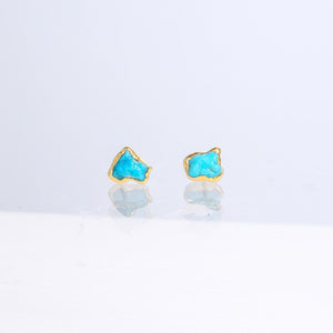 Tiny Raw Turquoise Studs • Minimalist Dainty Earrings • Gold Filled • December Birthstone • Something Blue • Simple Bridesmaid Gift