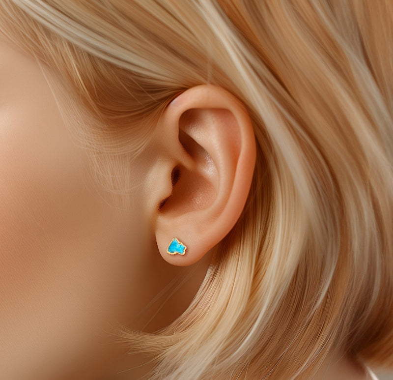 Tiny Raw Turquoise Studs • Minimalist Dainty Earrings • Gold Filled • December Birthstone • Something Blue • Simple Bridesmaid Gift