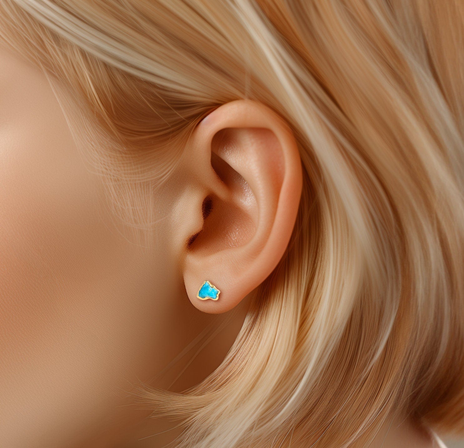 Tiny Raw Turquoise Studs • Minimalist Dainty Earrings • Gold Filled • December Birthstone • Something Blue • Simple Bridesmaid Gift