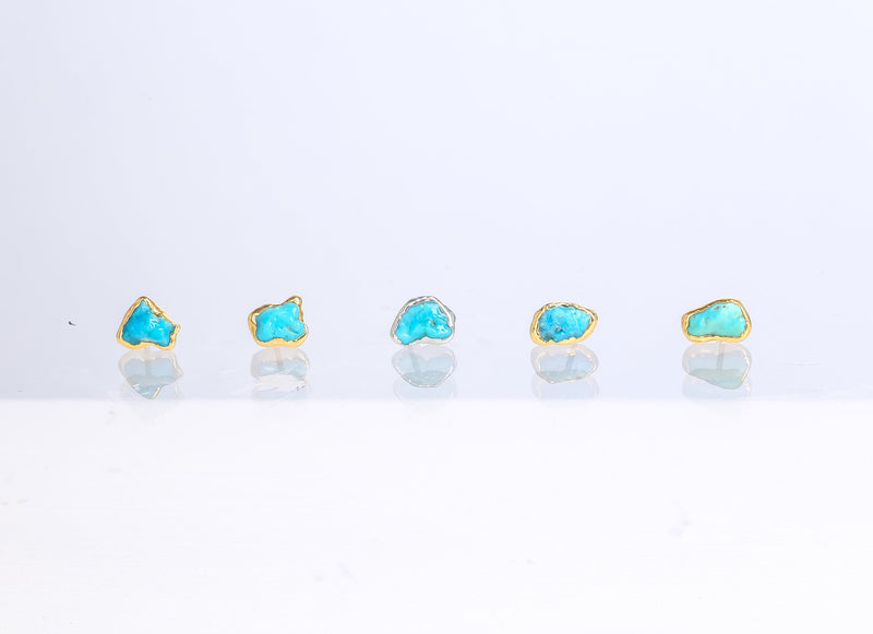 Tiny Raw Turquoise Studs • Minimalist Dainty Earrings • Gold Filled • December Birthstone • Something Blue • Simple Bridesmaid Gift