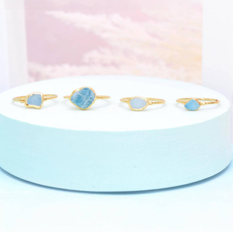 Dainty Raw Aquamarine Ring in Silver