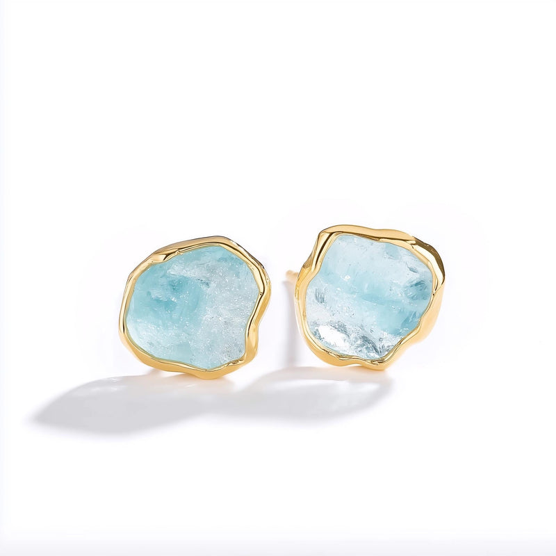 New Raw Aquamarine Stud Earrings